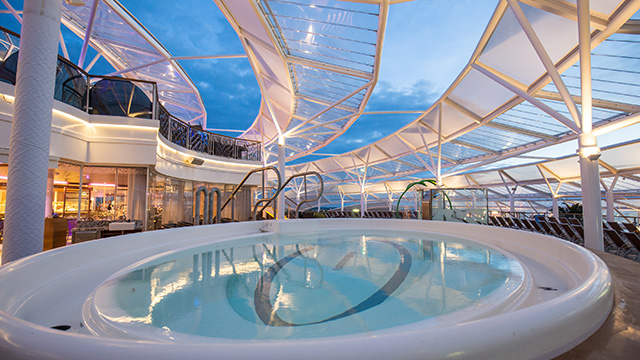 Royal Caribbean International's Harmony of the Seas, the world"s largest and newest cruise ship, previews in Southampton. Solarium