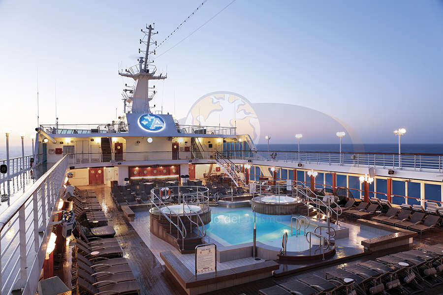 Pool Deck at sunrise - Deck 9 & 10 Midship Azamara Journey - Azamara Club Cruises