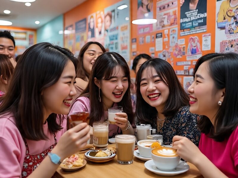 Disfruta de un café al estilo K-pop rodeado de imágenes, música y recuerdos de tus artistas favoritos en el corazón de Corea del Sur.