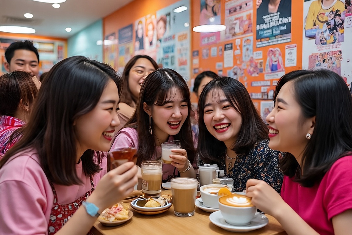 Disfruta de un café al estilo K-pop rodeado de imágenes, música y recuerdos de tus artistas favoritos en el corazón de Corea del Sur.