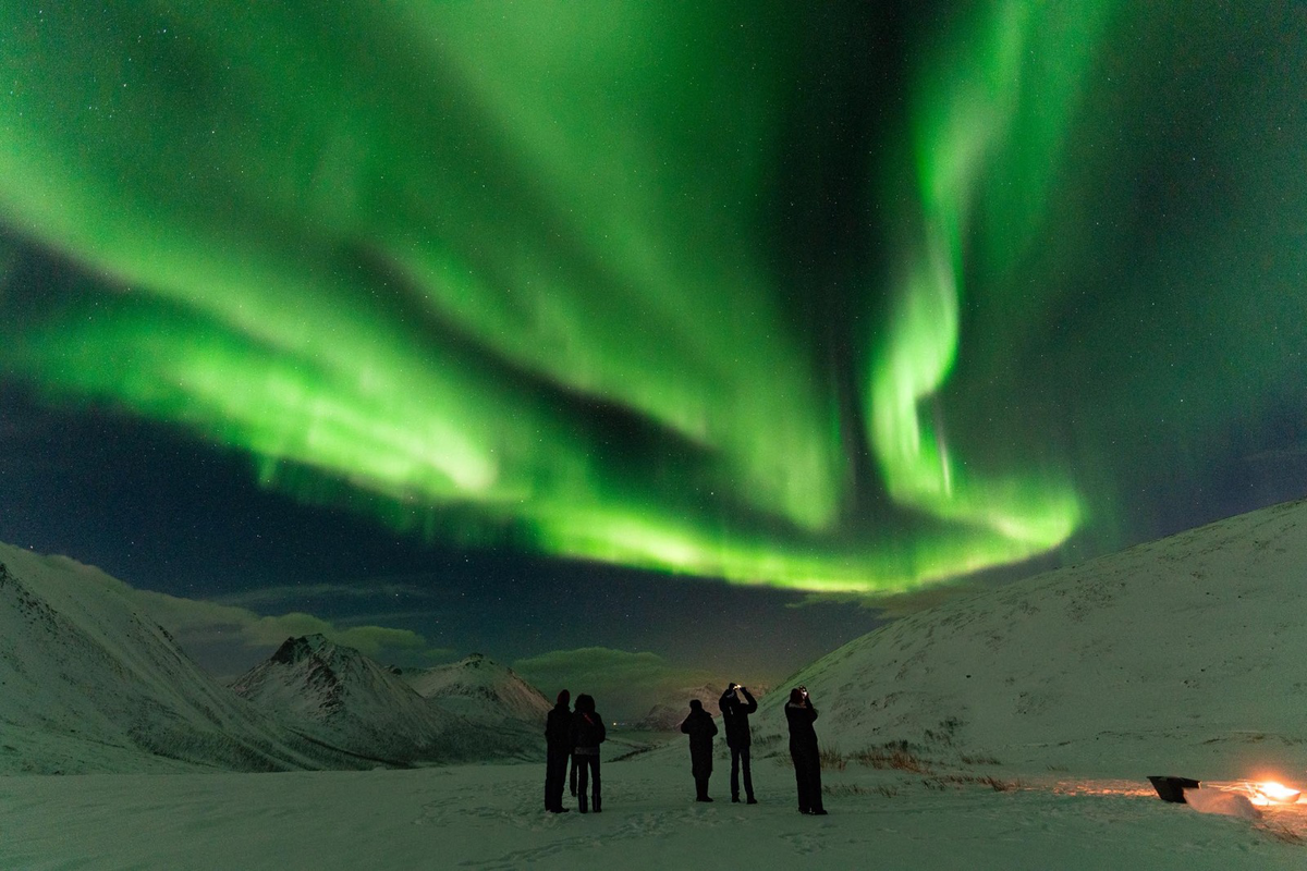 Viajeros disfrutan el espectáculo de la aurora boreal desde la Ruta Ártica.