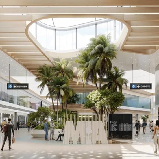 Una ilustración conceptual que muestra el interior de su terminal D tras la remodelación.