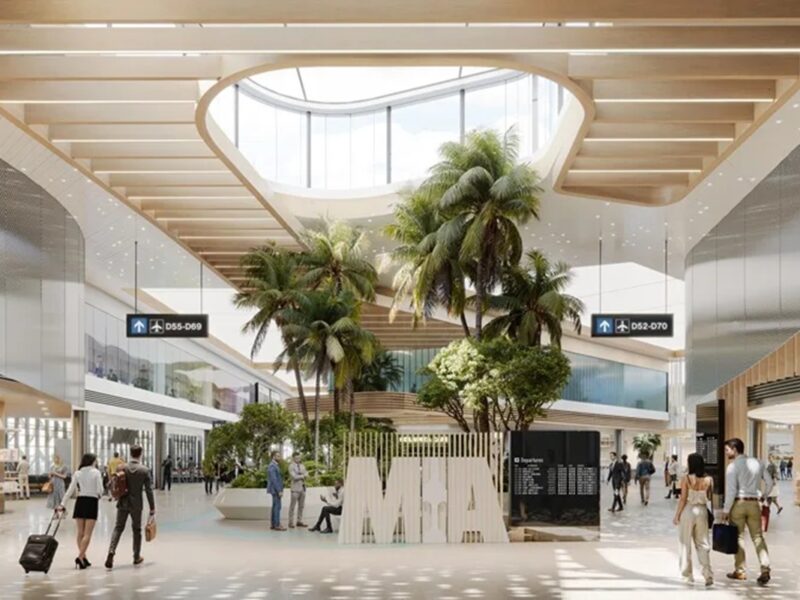 Una ilustración conceptual que muestra el interior de su terminal D tras la remodelación.