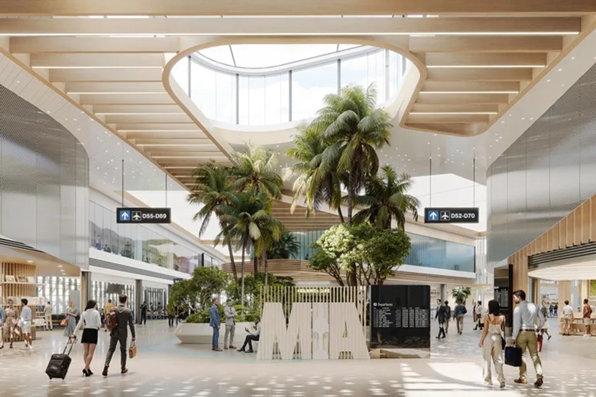 Una ilustración conceptual que muestra el interior de su terminal D tras la remodelación.